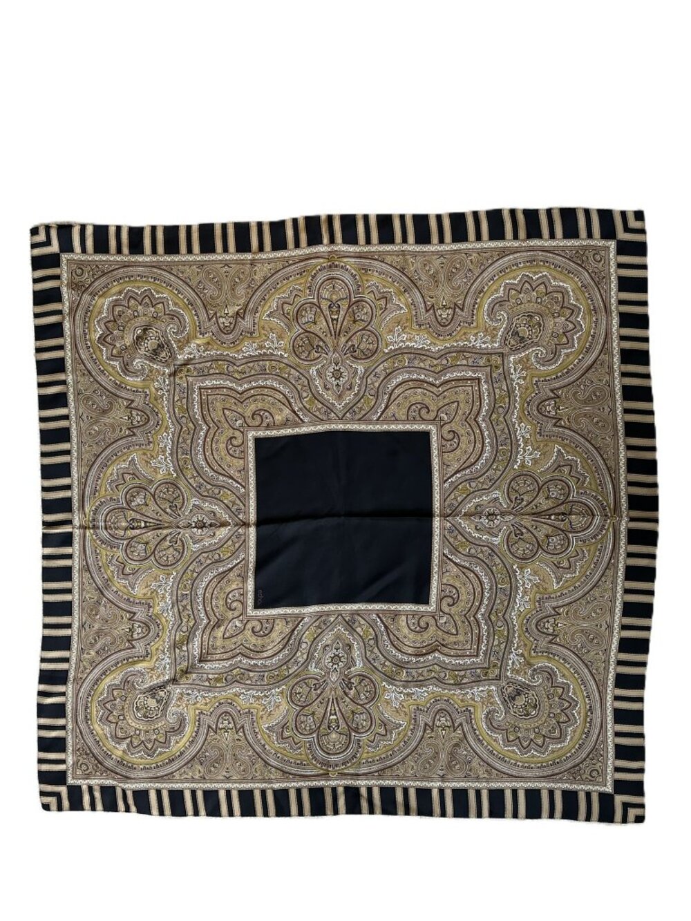 Vintage Echo 100% Silk 35" Square Scarf – Black Gold Paisley Persian-Inspired